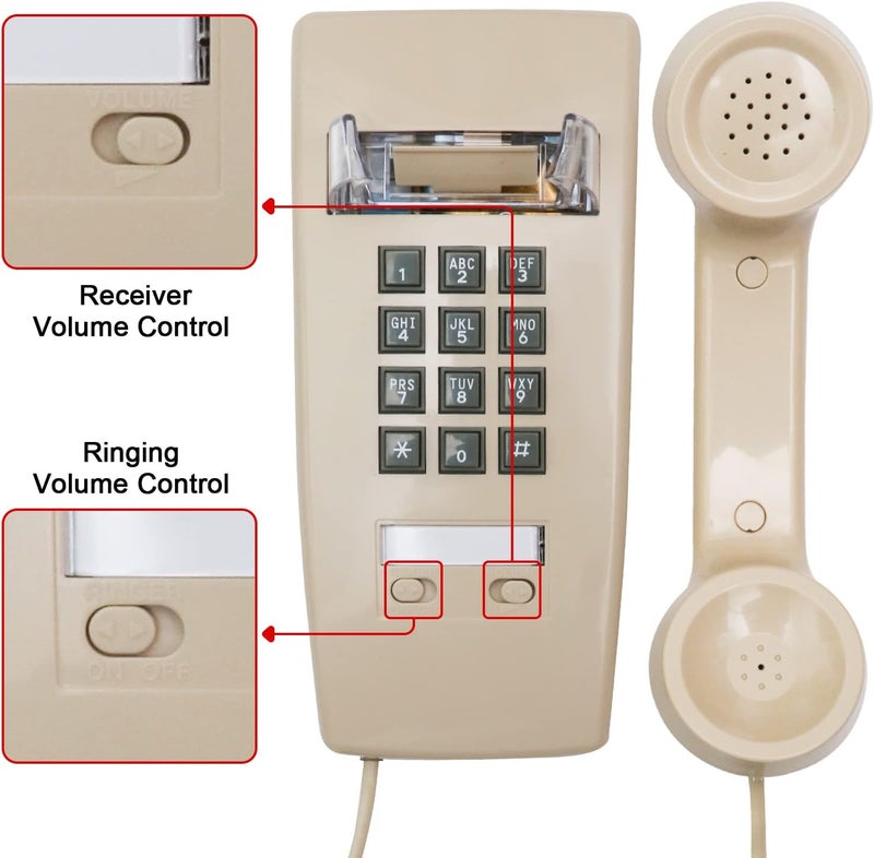 Aokpsrt Retro Wall Telephone with Mechanical Ringer Vintage Wall Phones for Landline Wall Mount with Adjustable Volume Old Fashioned Corded Phone for Kitchen Home School Office - Image 3